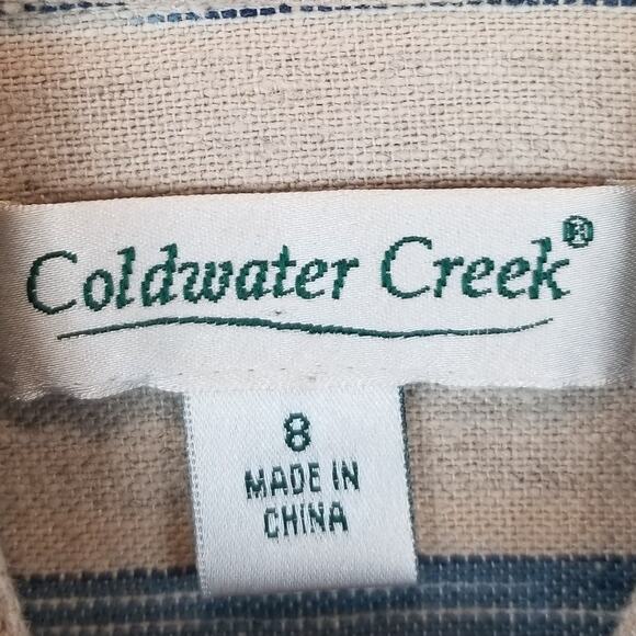 Coldwater Creek Women's Linen Cotton Blue Tan Striped Button Up Jacket Size 8 - Picture 3 of 8